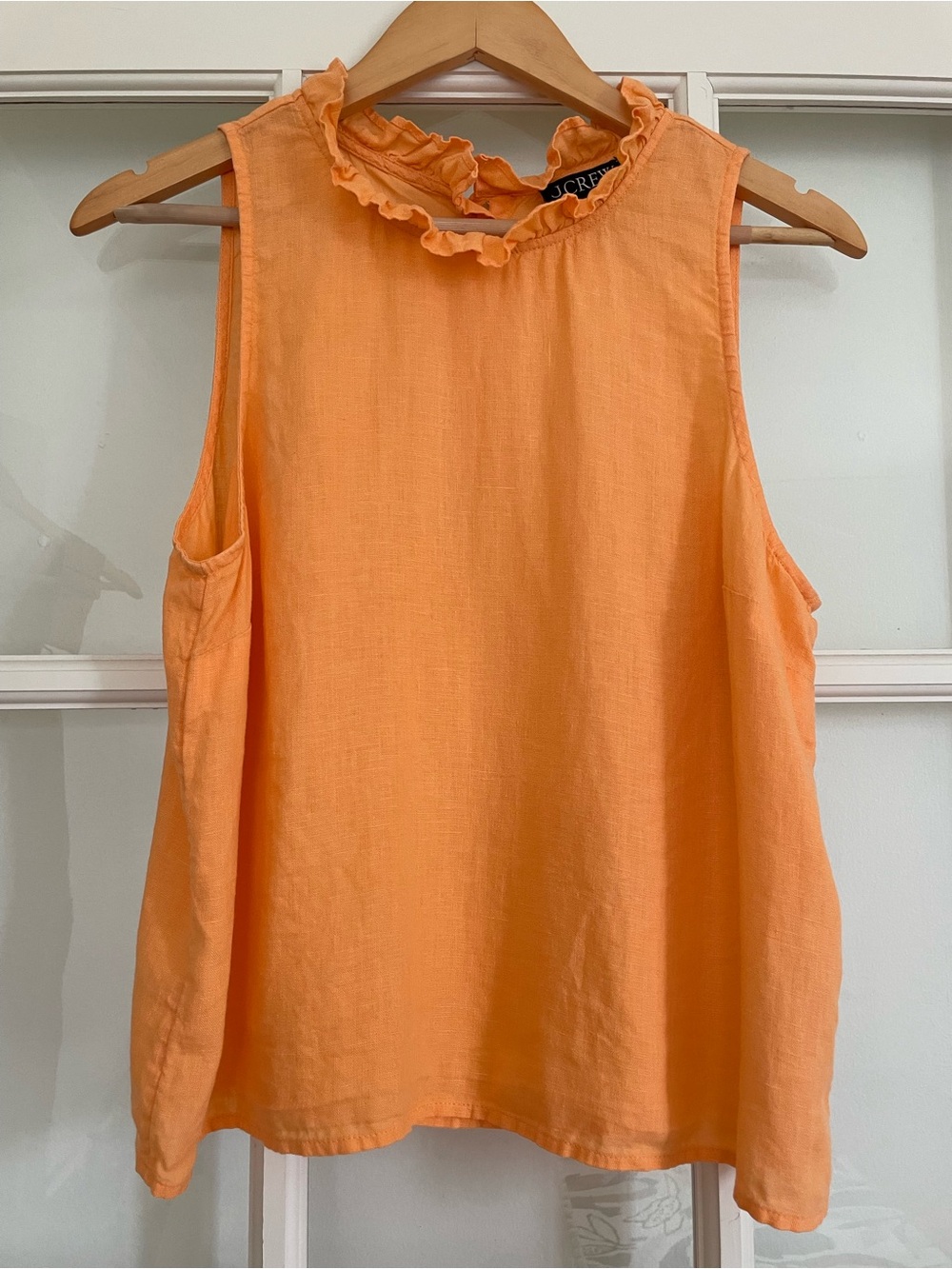 J.Crew Fleur Ruffle-Neck Linen Top in Tangerine Orange – Size M BP776